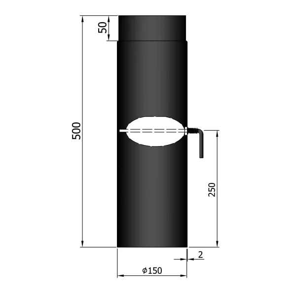 Lige rør Ø 150 mm m. spjæld - Brændeovnsshoppen ApS