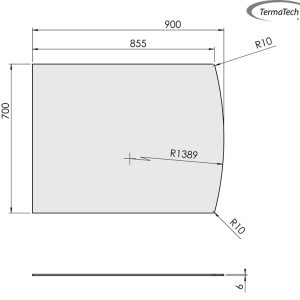 Lige med flad bue - 700x900 mm- 6 mm glas