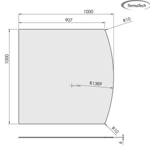 Lige med flad bue - 1000x1000 mm - 6 mm glas