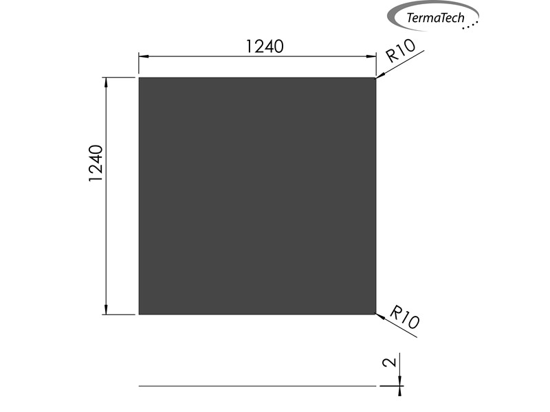 Gulvplade firkantet 1240x1240mm 2 afrundede hjørner R10mm (stål)