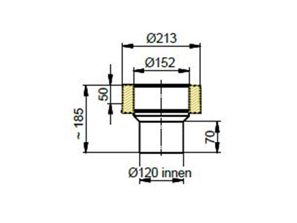 Adapter/overgang fra røgstuds Ø120 til isoleret Ø150.