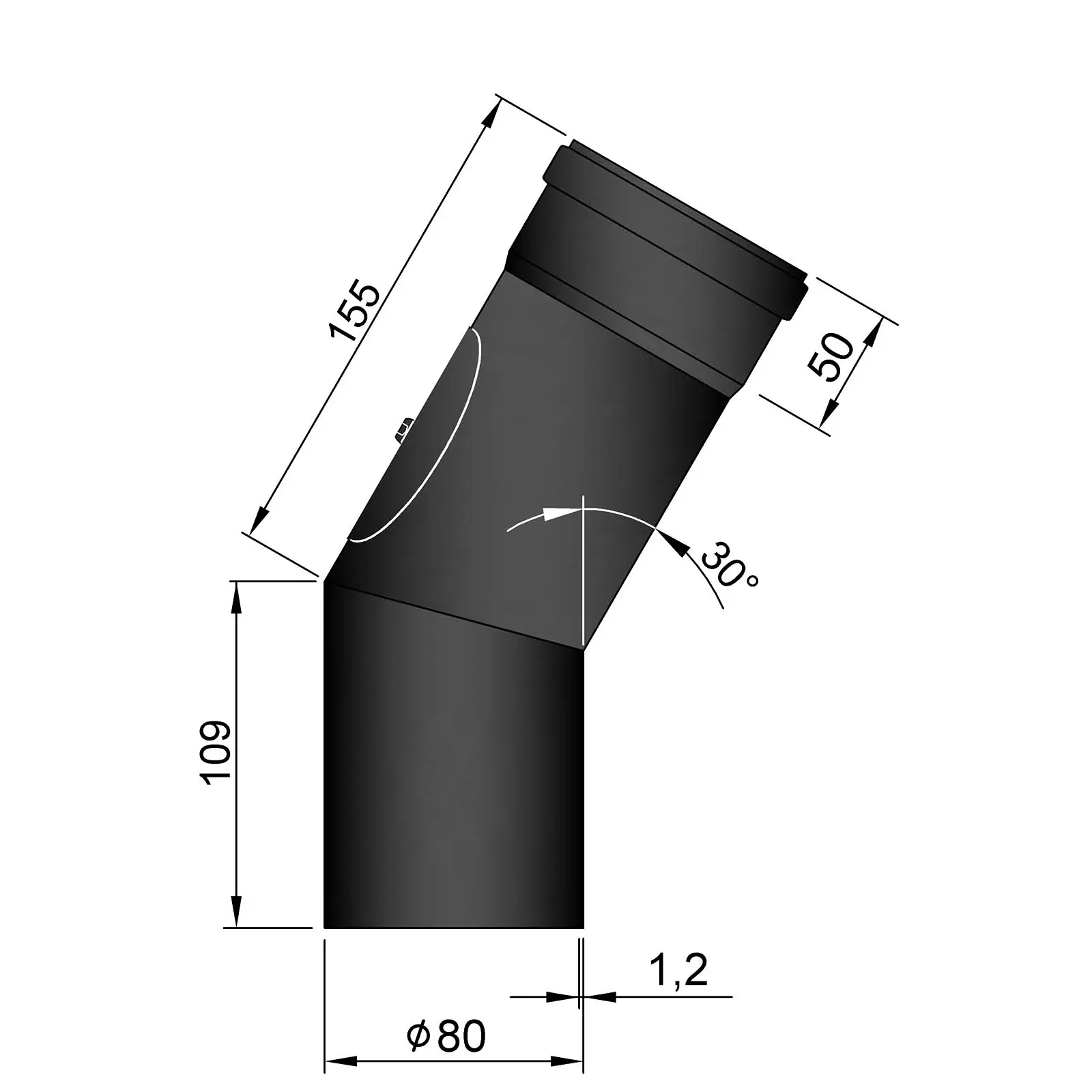 Bøjning Ø 80 mm - 30 gr. med renseklap