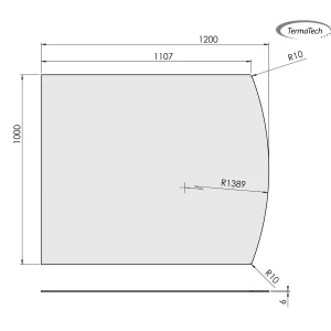 Lige med flad bue - 1000x1200 mm - 6 mm glas