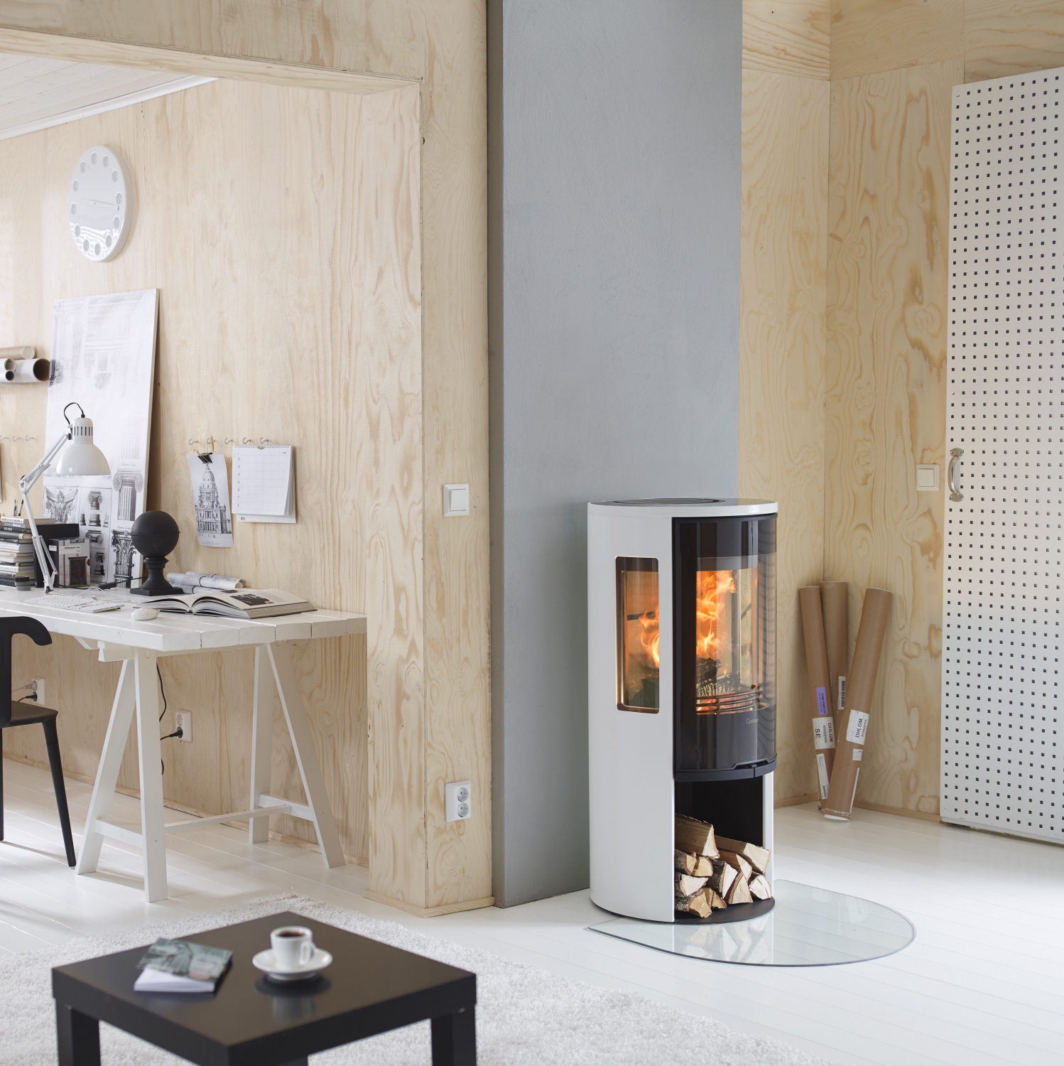 Contura 556 style hvid med glaslåge og glastop