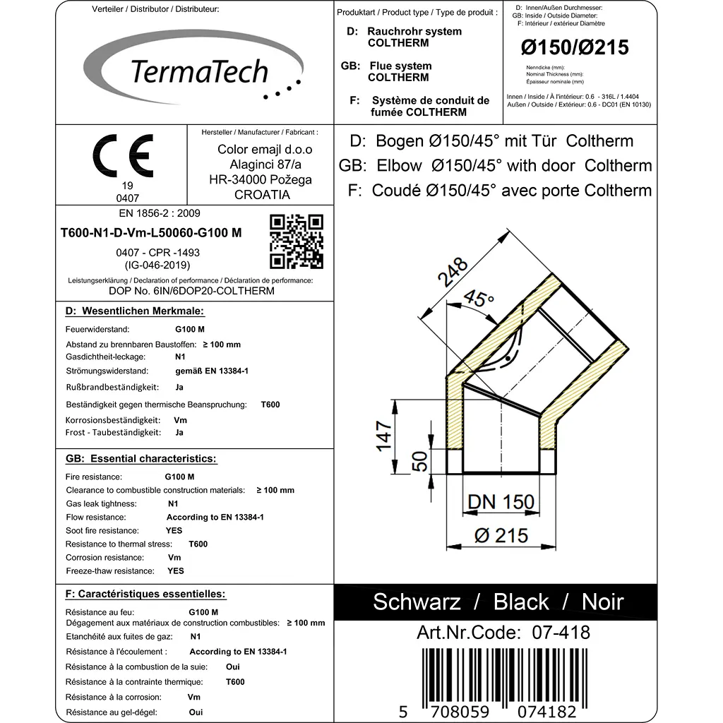 Bøjning Ø150 mm 45 gr. med renseklap (isoleret) - Image 3